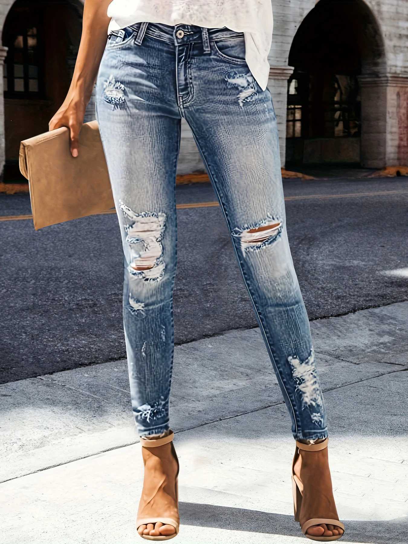 Womens Jeans Zhendian Collection High Waist Hip Stretch Slim Fit All-Matching Nine-Point Jeans R250716