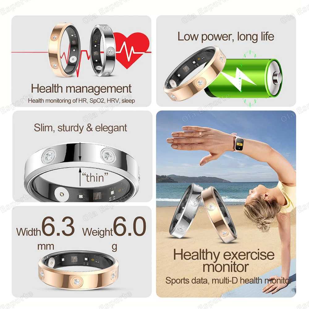 Hello Esporte Diamond Luxury Smart Ring Health Monitor IP68 Waterproof Health Couple Smart Ring Gift Sport Data Analysis BT Control W250717