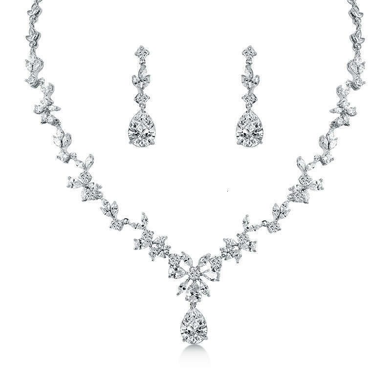 Classic Popular Zircon Necklace Earrings Korean Ins Style Bride Wedding Set