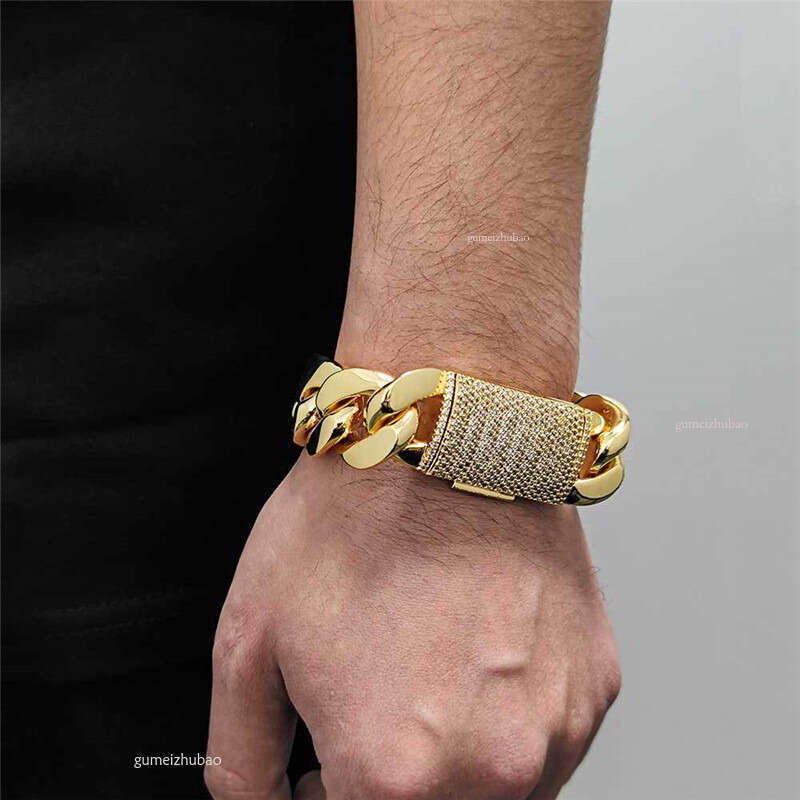 punk charm mens bracelet designer cuban link chain gold bracelets man 10mm copper white AAA zirconia sier dia chains bangle hip hop jewelry 7-8inch
