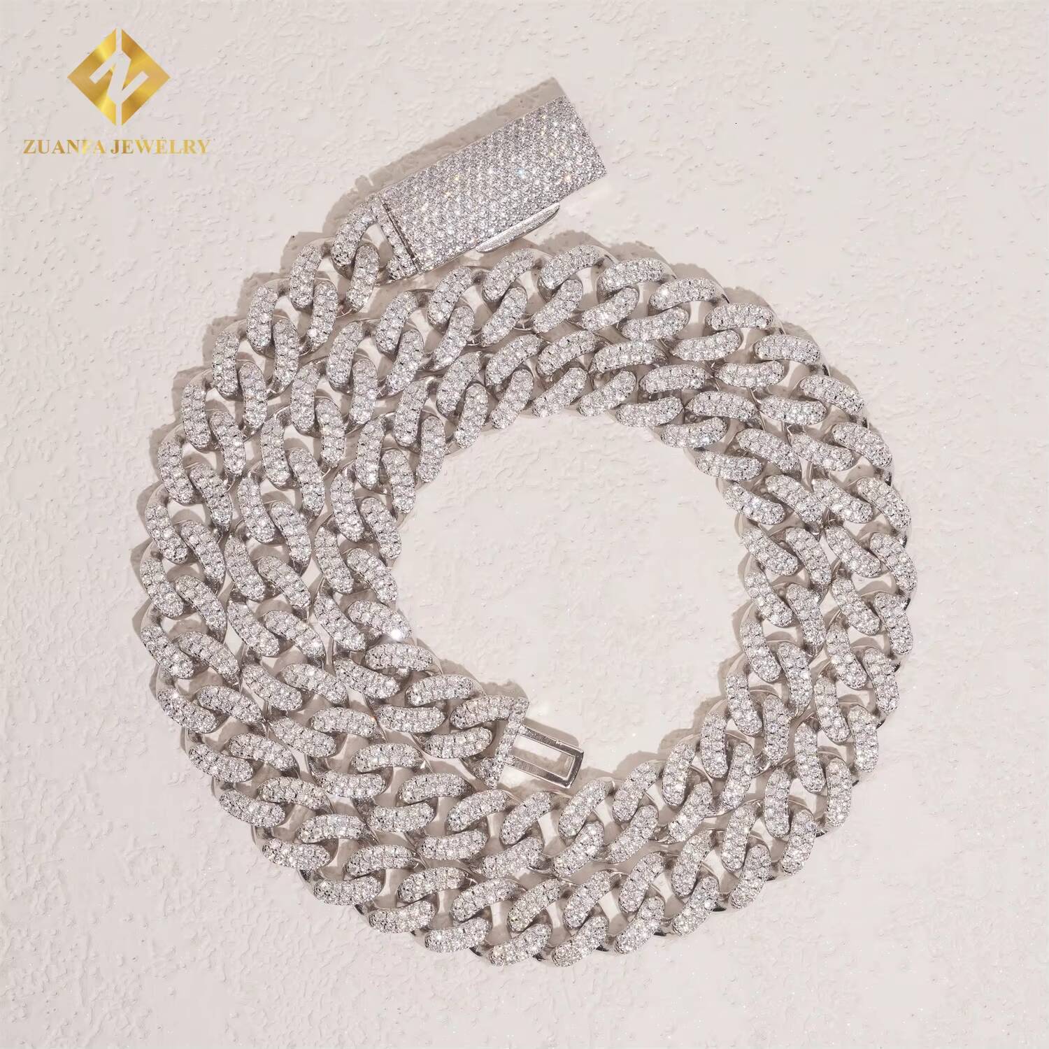 High Quality 10mm Two Rows VVS Iced Out Moissanite Hip Hop Jewelry Diamond Custom 925 Silver Cuban Link Chain Bracelet Necklace