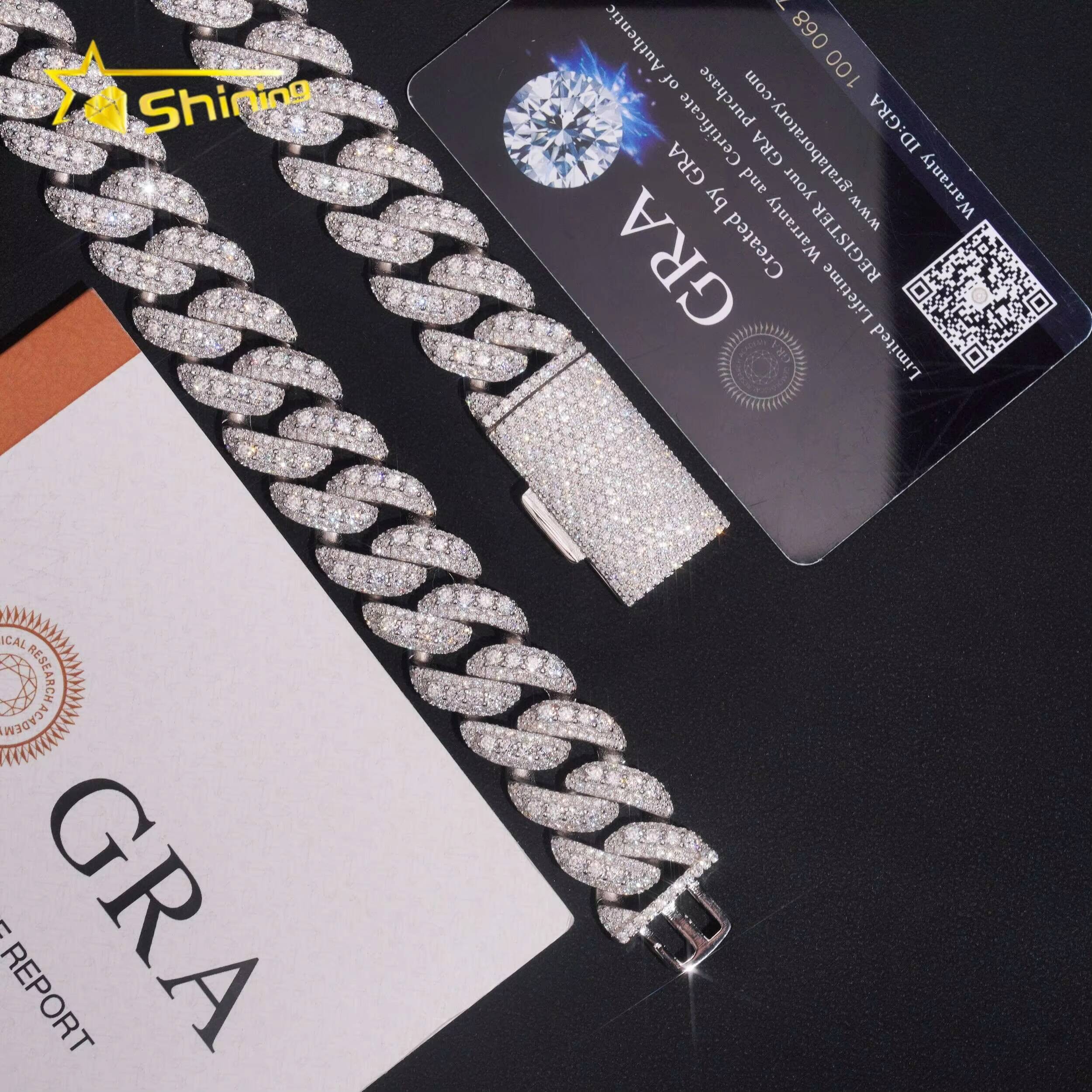 High Quality Hip Hop Jewelry 925 Silver Moissanite Diamond VVS 18mm Mens Iced Out Cuban Link Chain