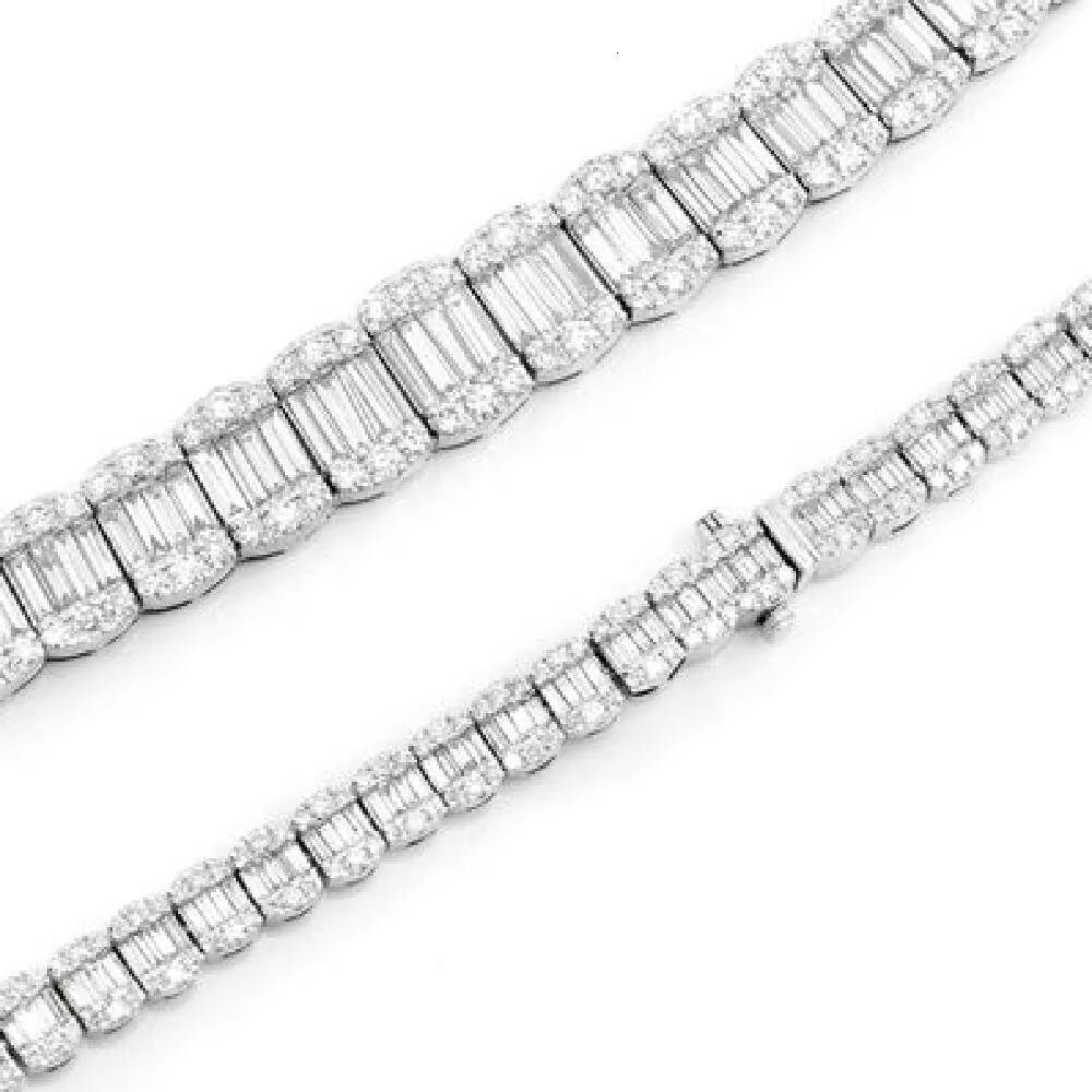 9MM Hip Hop Baguette Diamond Tennis Necklace Jewelry 925 Sterling Silver Baguette Moissanite Diamond Chain
