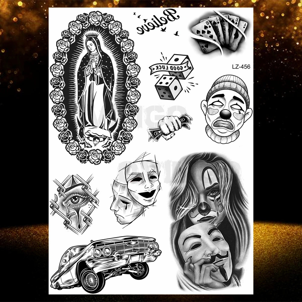 Chicano Bandit Mexico Temporary Tattoos For Men Women Car Nun Tattoo religion Stickers Realistic Back Waterproof Tatoos 250714
