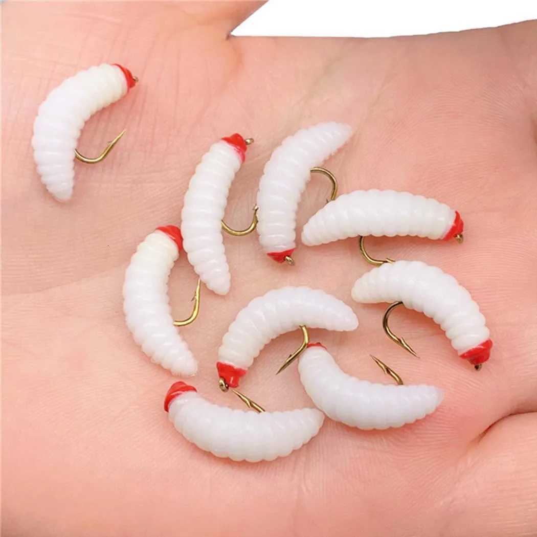 5/10/20Pieces Maggot Fly Fishing Wet Trout Flies Worm Bait for Trout Perch Bass Fishing Fly Insect Lures Z250717