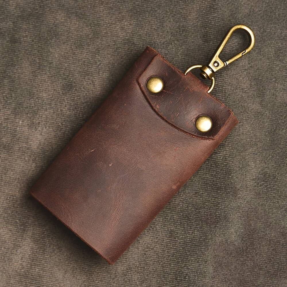 Handmade Genuine Leather Keychain Men Organizer Pouch Wallets Housekeeper Key Case Card Holder Male