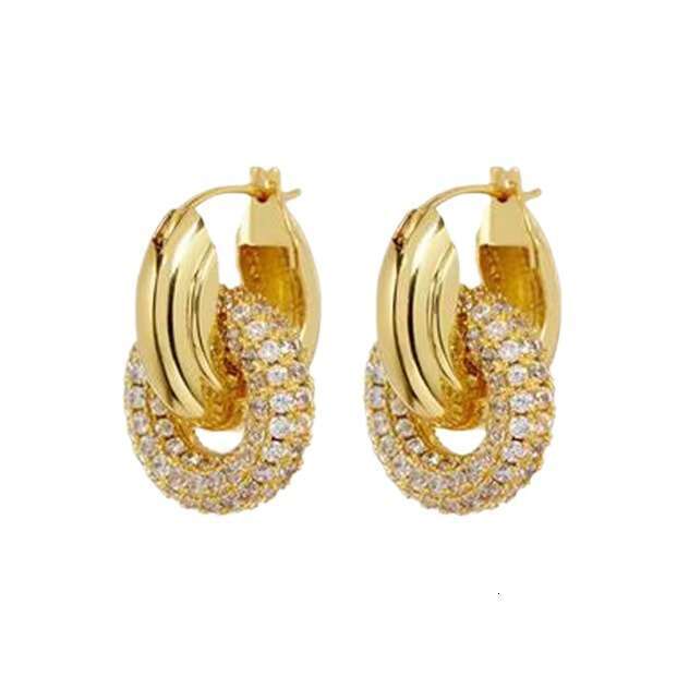 Metal Lock Buckle Copper Micro Inlaid Gold Plated Light High-end Zircon Earrings