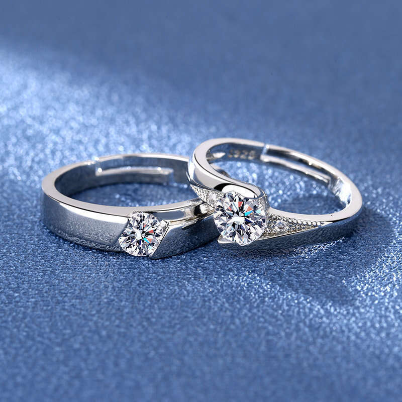 Couple's Diamond Moissanite Adjustable Open Proposal Ring Unisex Couple Rings bbd