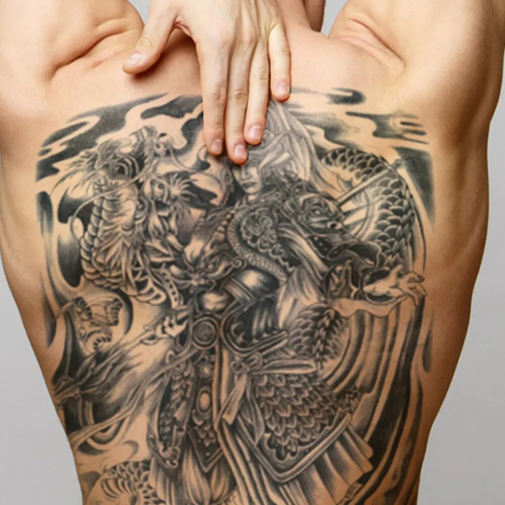 Full Back Large Tattoo Sticker Waterproof Temporary Tattoos Carp Lotus Dragon Buddha Tatoo Body Art Painting For Men Women 250714