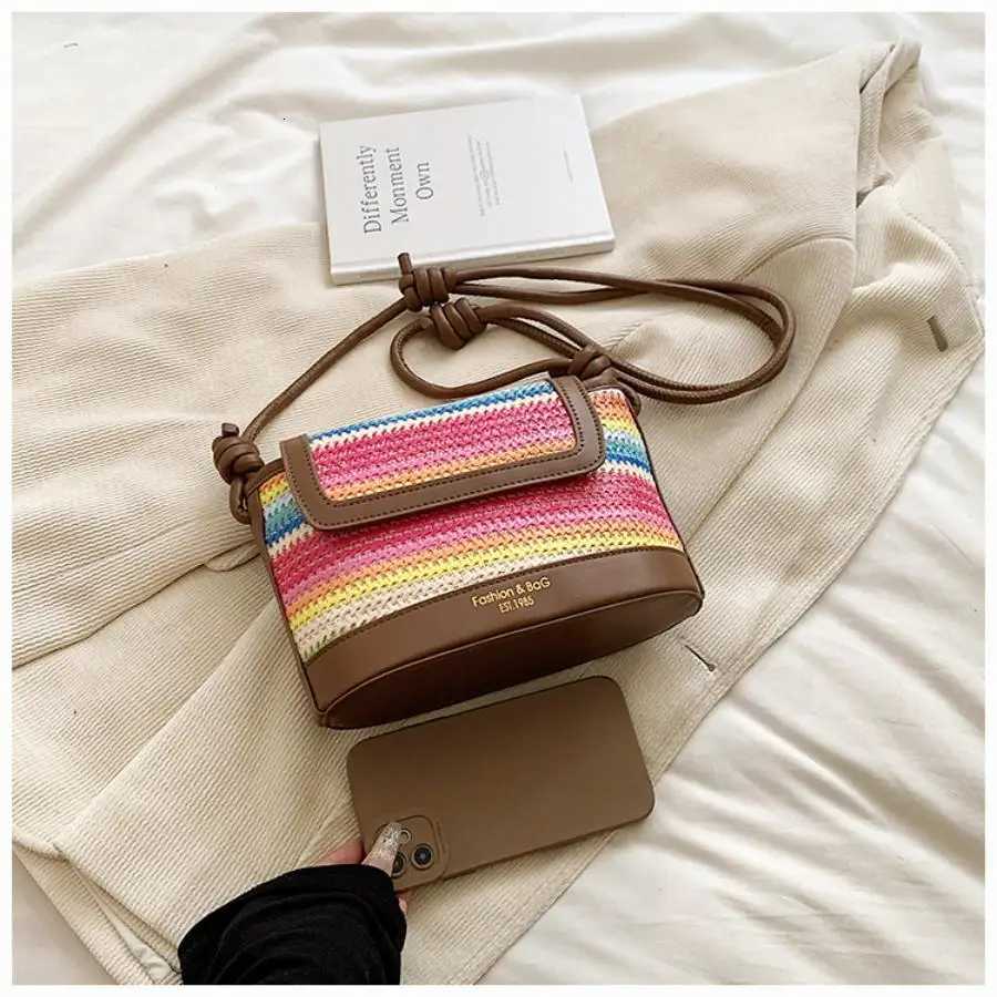 Rainbow beach bag womens woven single shoulder armpit bag simple and stylish crossbody bag Z250717