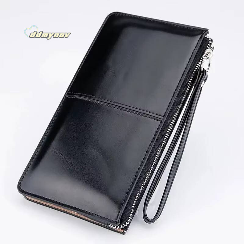 Womens Vintage Oil Wax Leather Zipper Clutch Female Large Capacity Coin Purse Ladies Wristband Simple Card Holder Wallet ddmynov