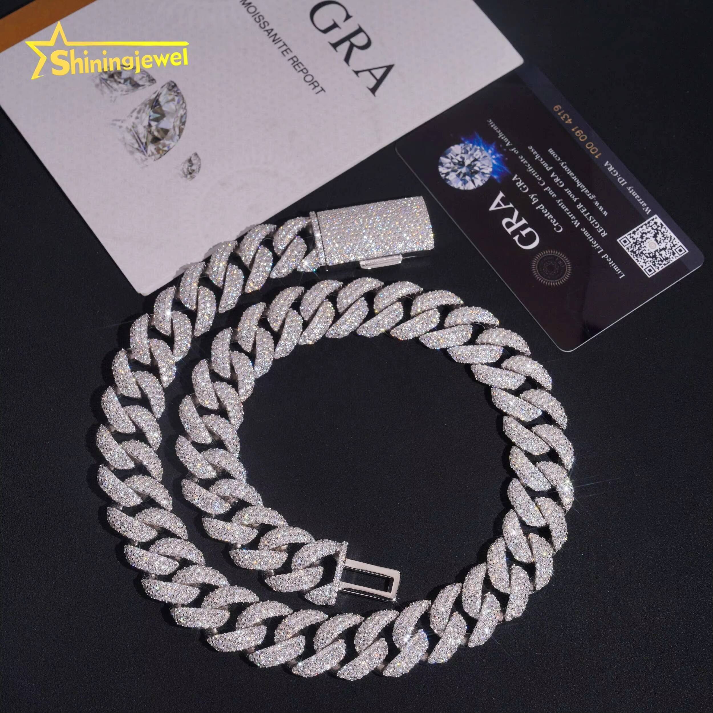 GRA Certificate High Quality 18mm Solid 925 Sterling Silver Moissanite Diamond Hip Hop Cuban Link Chains Necklace