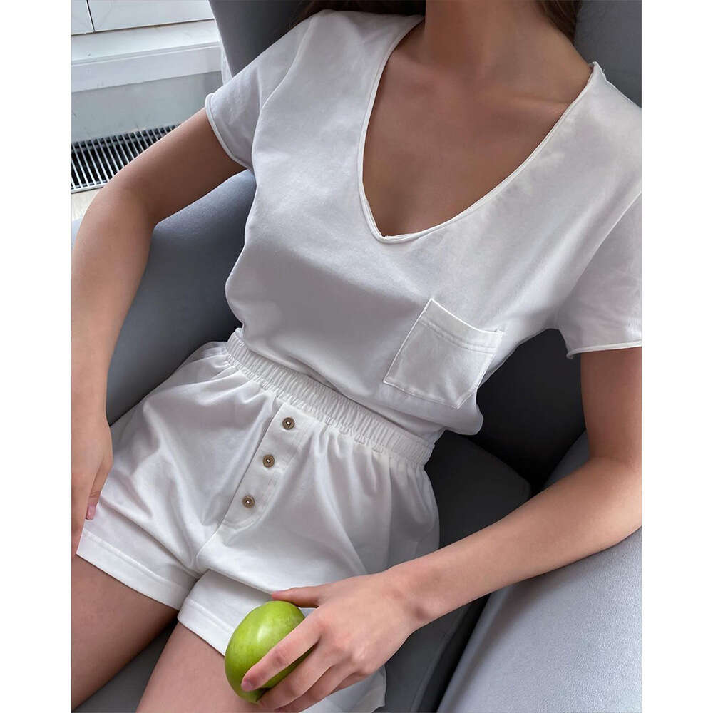 V-Neck Shorts Pajama Spring Summer Casual Loose Comfortable Cotton Short Sleeve T-Shirt Set B5