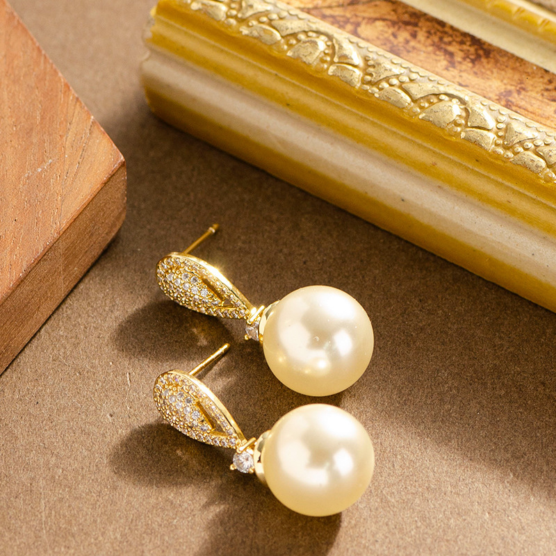 S Sier Needle Fashion Sweet Exquisite Full Dia Shijia True Round Pearl for Women Elegant High-end Sense Earrings
