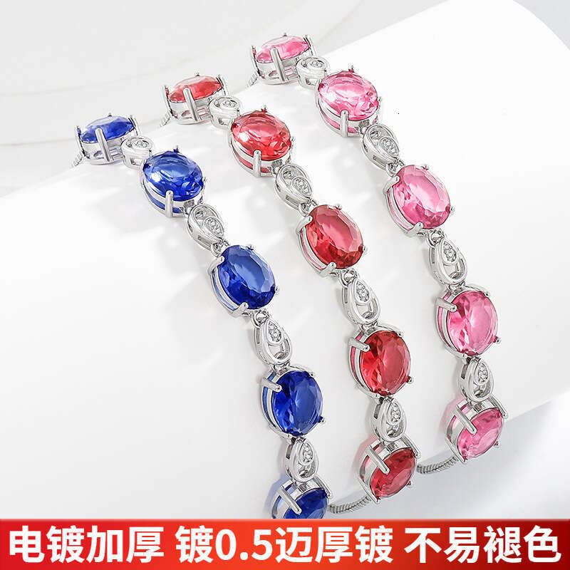 Moissanite Crystal Bracelet with Dia Inlay, Colorful Pull-out Adjustable Jewelry for Women, High Carbon Stone 8c9