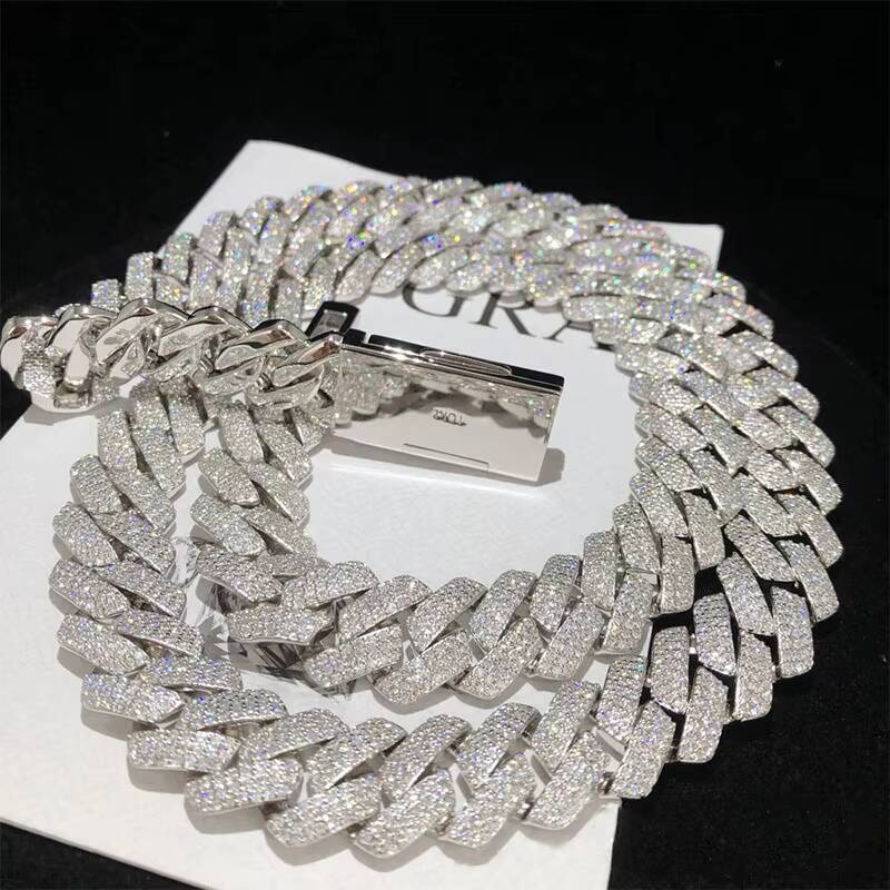 Hip Hop 925 Sterling Silver Iced Out Moissanite Miami Cuban Chain Link
