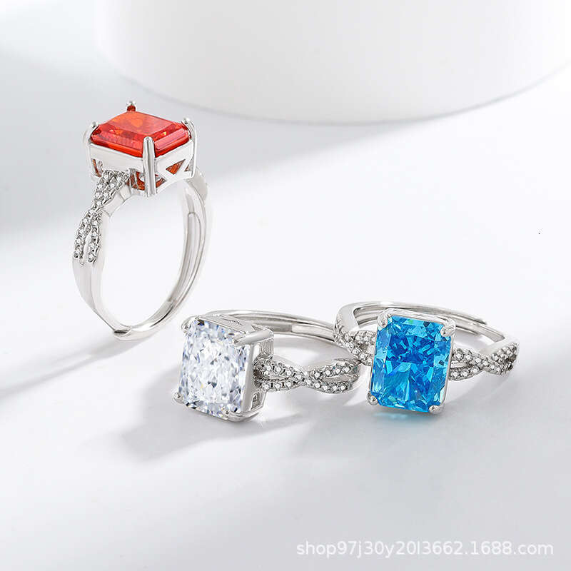 Colored Diamond Ice Flower Cut High Carbon Zircon Ring Paraiba Live Streaming 769
