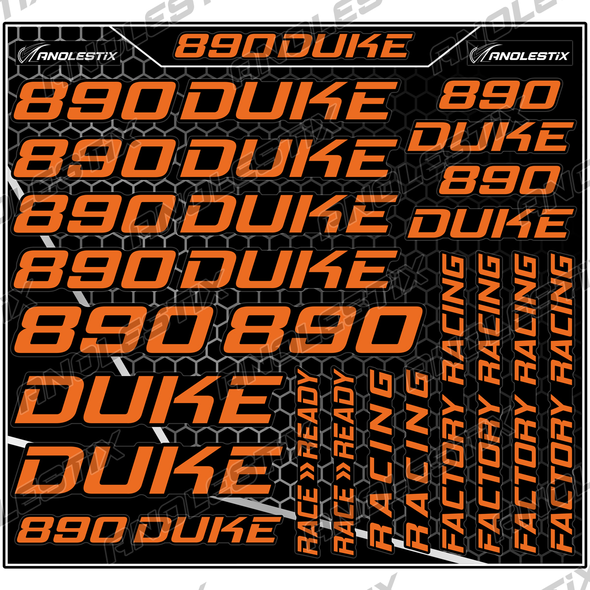 AnoleStix Vinyl Motocross Motorcycle Stickers Logo Set Emblem Tank Helmet Decals For KTM Duke 890