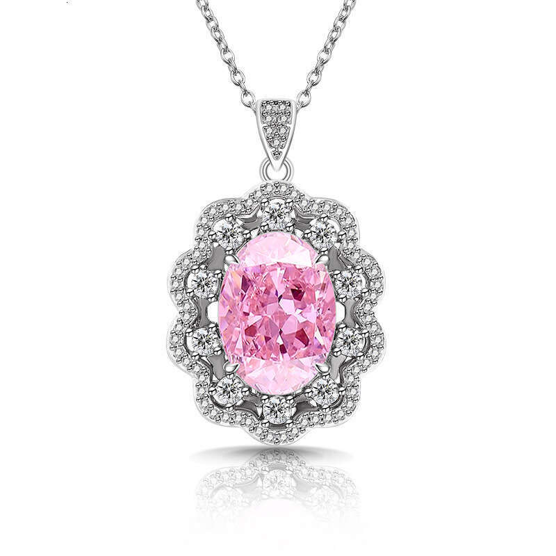 Sparkling Colorful Ice Flower Cut Pigeon Egg Necklace Fashion High Carbon Dia Inlaid Pendant Collarbone Chain b40