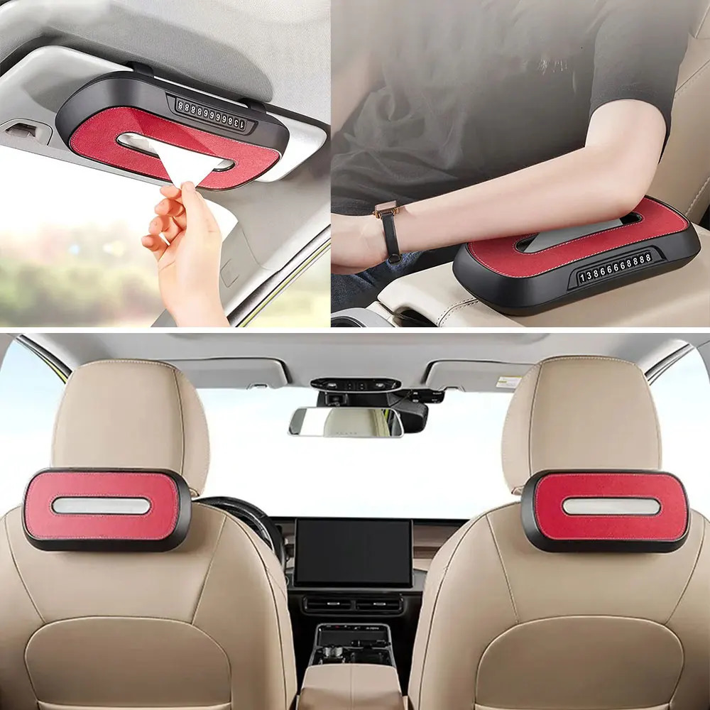 Leather Car Tissue Box Phone Number Label Center Console Armrest Napkin Box Sun Visor Tissue Box Backseat Tissue Case Fix Strap 250715