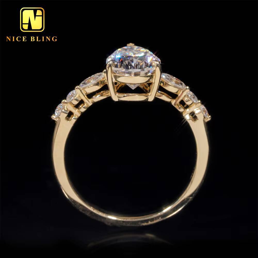 Fine Jewelry 10K Real Gold Diamond Ring Women Pear Cut VVS Moissanite Wedding Engagement Rings for Women