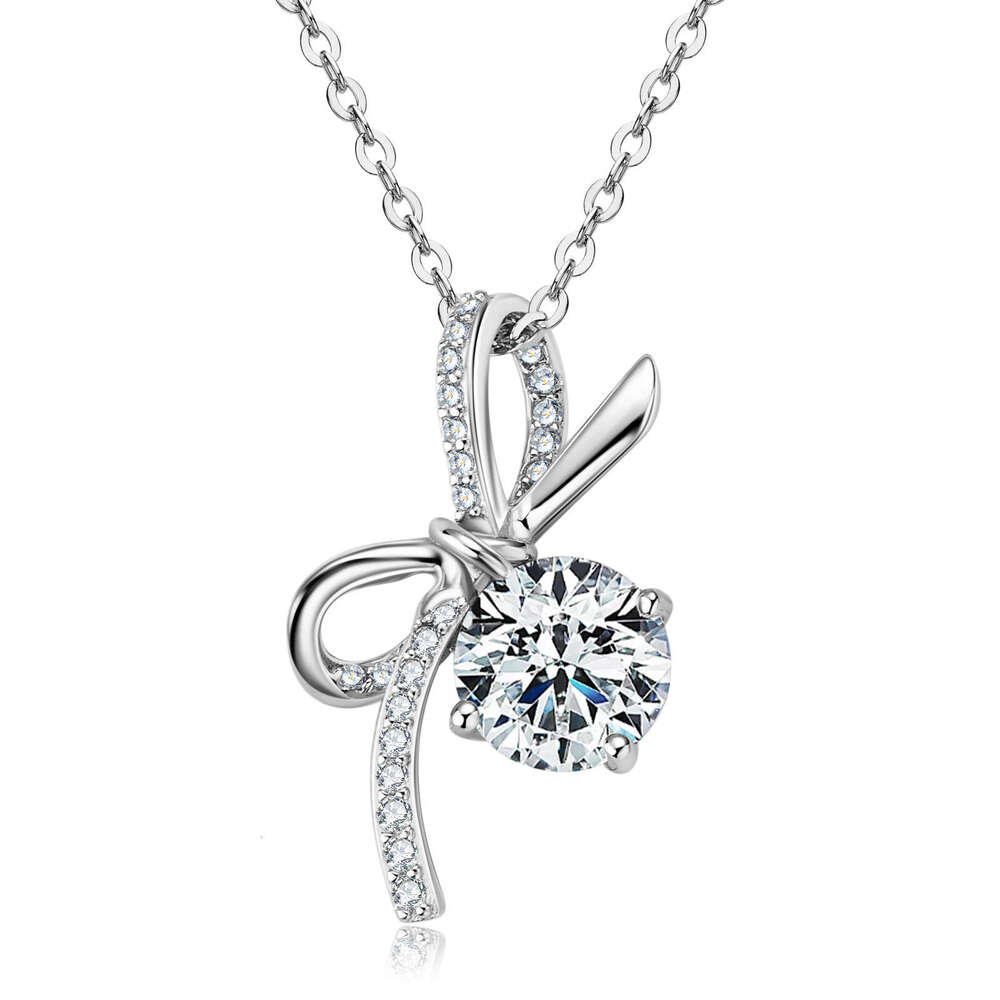 Hot-Selling Internet Celebrity Light Niche Zircon Collarbone Chain S Pure Sier Bow Necklace For Women B1a