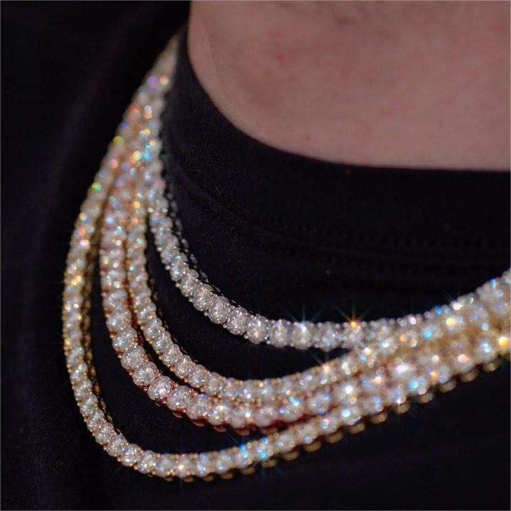 Super Iced Out Hiphop Moissanite Tennis Necklace Classic Design 4mm 925 Silver Moissanite Tennis Chain