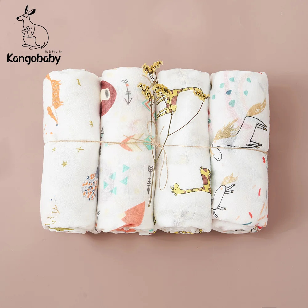 Kangobaby #My Soft Life# 4pcs Set All Season Breathable Baby Muslin Swaddle Blanket born Bath Towel Infant Wrap Quilt 250717