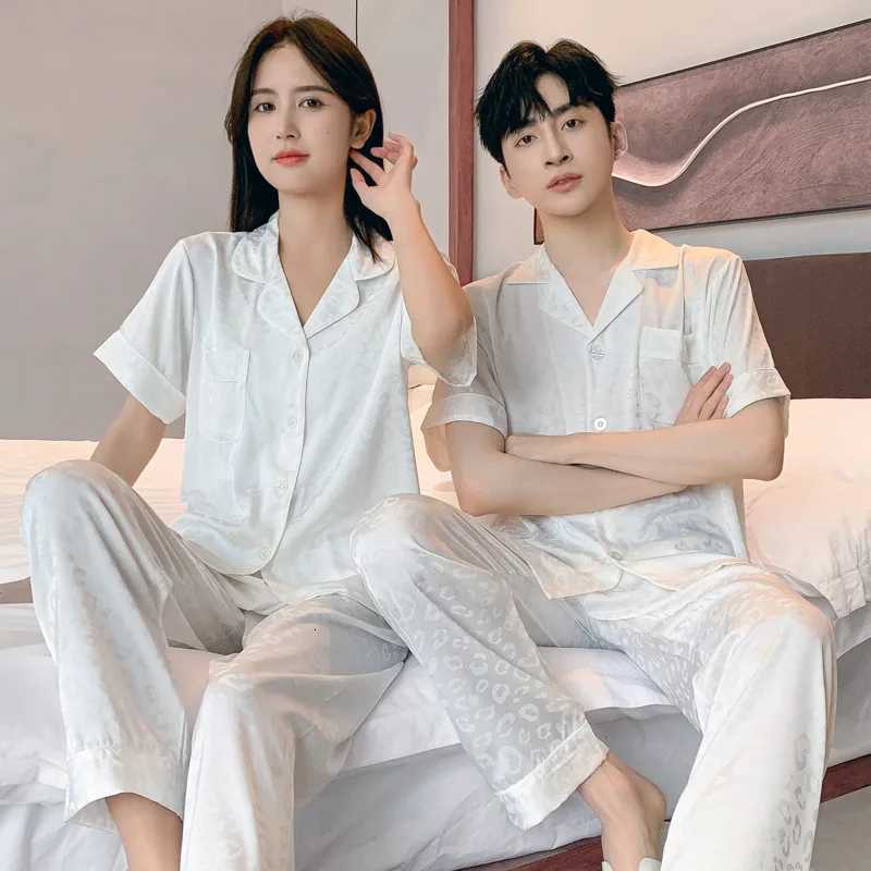 High Quality Pajamas Set for Men and Women Summer Ice Silk Short Sleeve Spring Autumn Satin Puppy Homewear Couple Sleepwear Female Male W250717