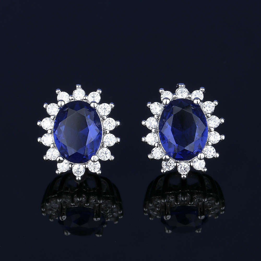Exquisite Personality Blue Helix Stud Zircon Earrings for Women Niche Autumn Winter High-end Necklace Sier-plated Ring 159