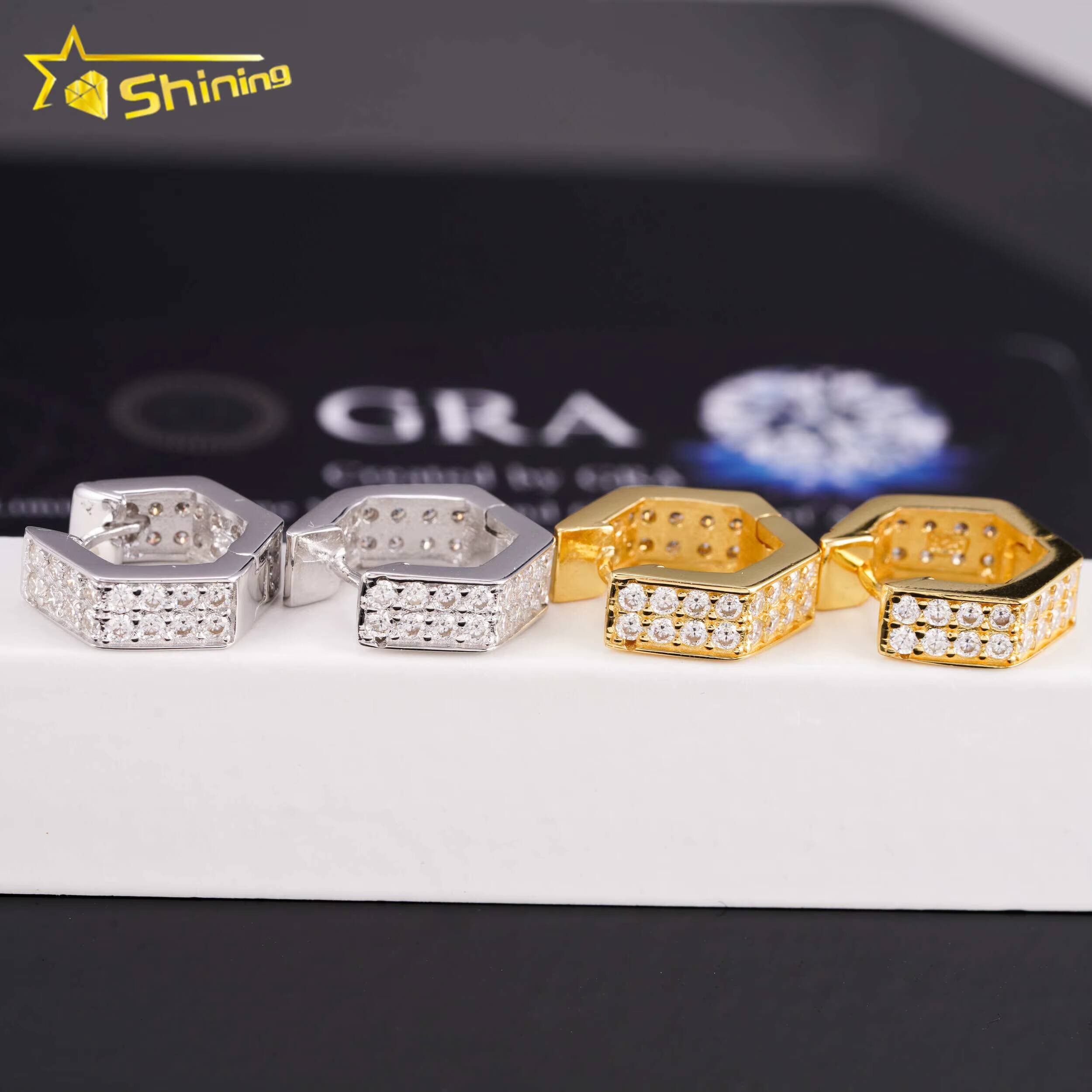 Moissanite Hoop Earrings Ready to Ship Gold Plated 925 Sterling Silver 2Rows VVS Moissanite Diamond Earrings