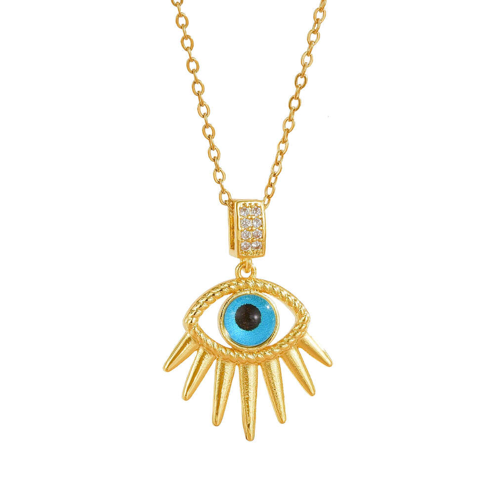 Necklace For Women Copper Gold Plated Turkish Evil Eye Pendant Niche Titanium Steel Clavicle Chain Jewelry A5f