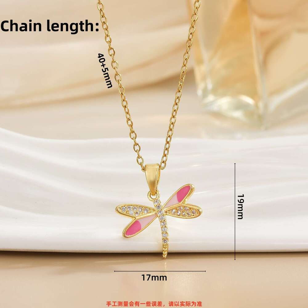 Ins Style Fashion Copper Gold-Plated Zircon Dragoy Pendant Hand-Painted Necklace Niche Versatile Clavicle Chain 6F1