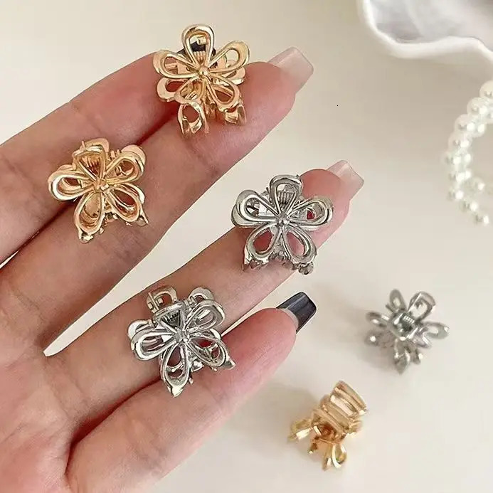 2pcs/set Korean Metal Flower Small Hair Claw Bangs Side Clip Sweet Cute Hairpin Headdress Small Mini Bang Shark Clip Women Girls 250716