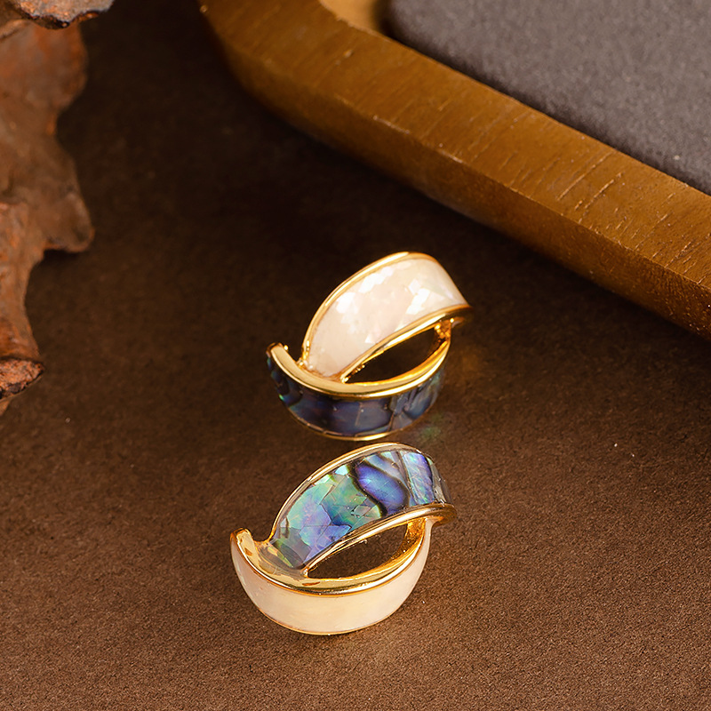 French Fashion Inlaid Natural Abalone Shell Oil Drop Sier Needle Elegant Versatile High-end Alloy Earrings