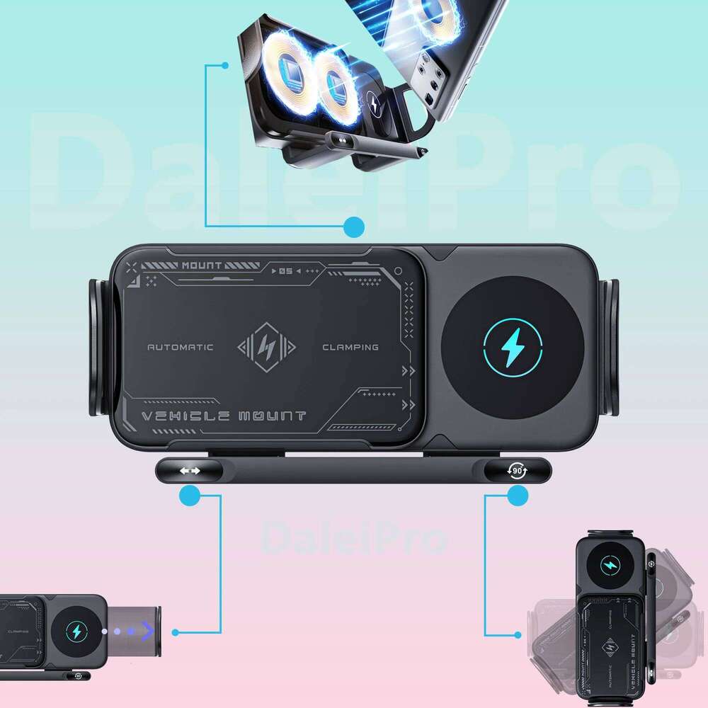 Foldable Car Wireless Charging Mount Universal Phone Holder Intelligent Induction Electric Rotation Charger