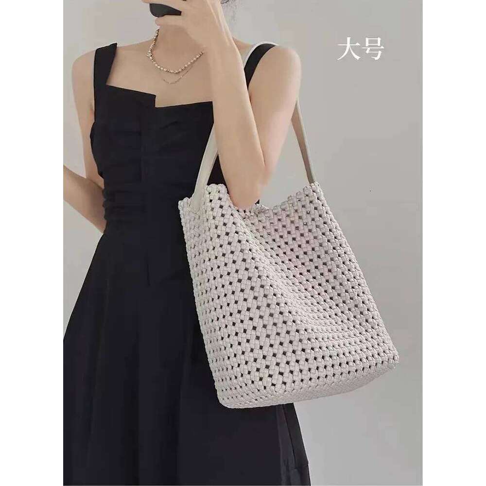 High-end nylon woven bucket hollowed-out single-shoulder tote bag, 2025 new large-capacity commuter underarm bag