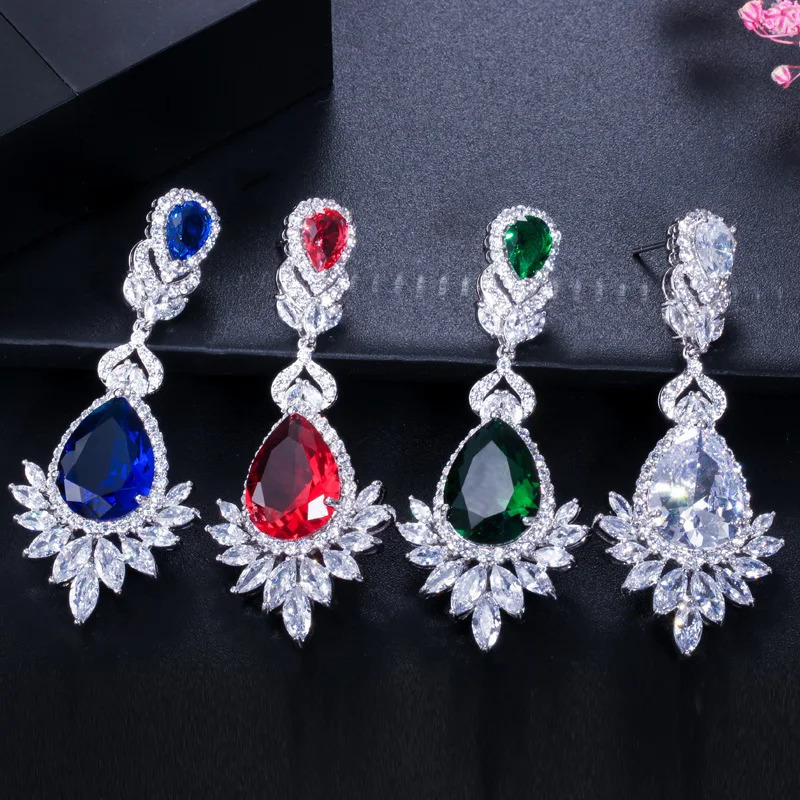 CWWZircons Elegent Evening Dinner Party Wedding Jewelry Long CZ Crystal Big Drop Dangle Earrings for Brides CZ055 250716