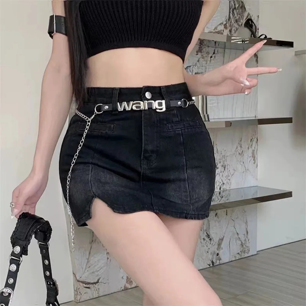 Pu Leather Vintage Fashion Wang Letter Metal Letter Chain Thin Waistband Y2k Belt Punk Chic Belts Jeans Pants Decor 250716