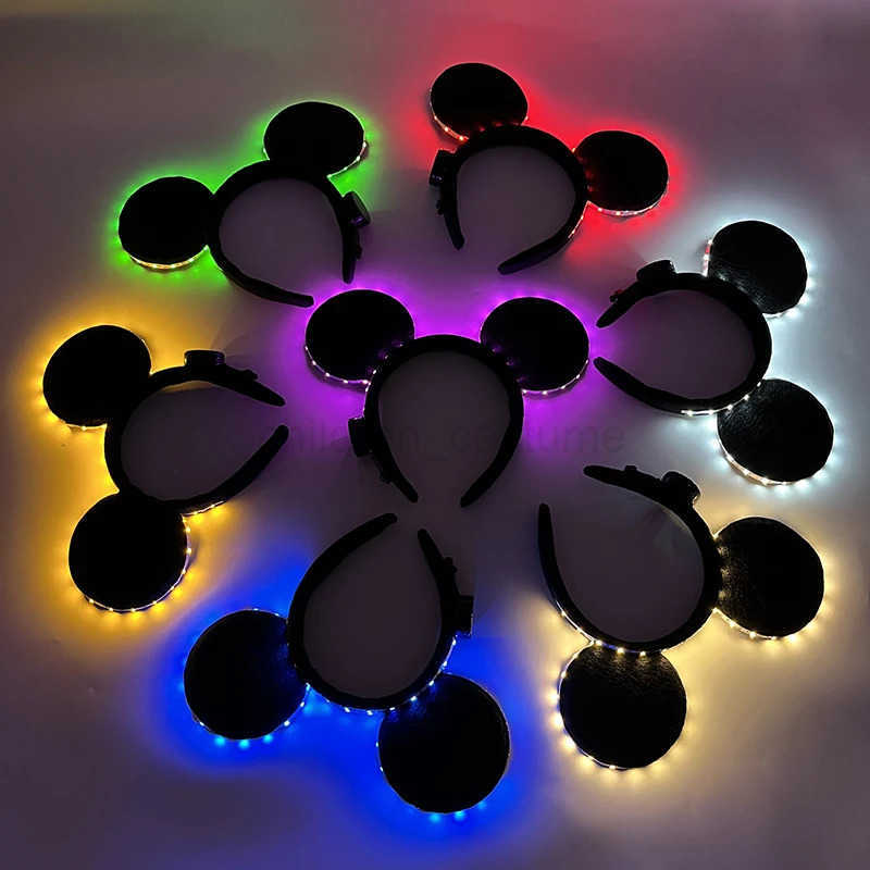 Disney Lovely Glowing Mouse Ear Headband Luminous Light Up Hairband For Girls Neon Headwear Cosplay Hair Band Hair Accessories H251217