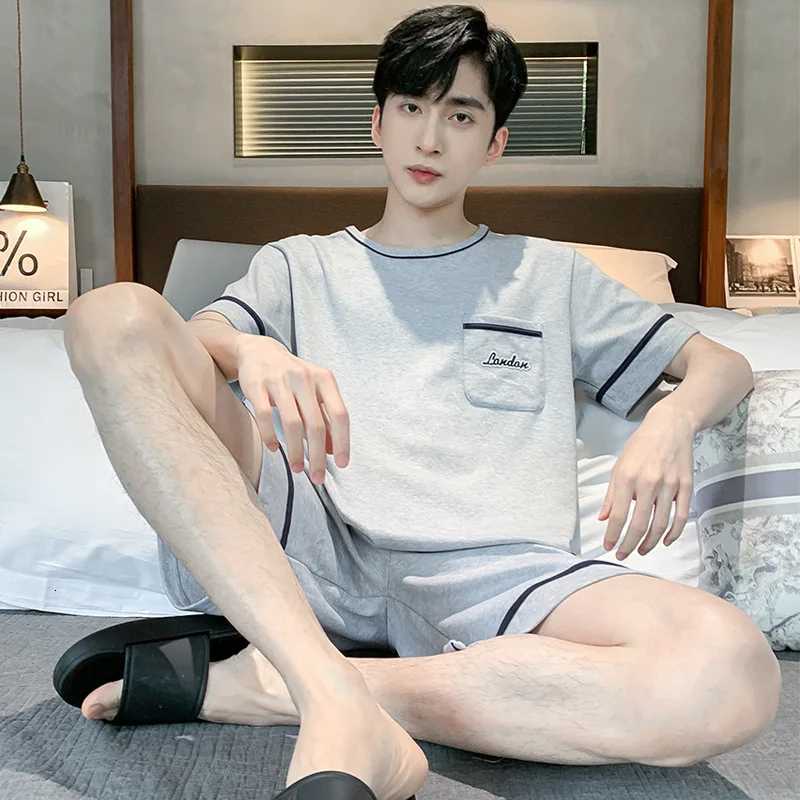 100% Cotton Mens Pajamas Set Plus Size 4XL Cotton Summer Short-sleeved Pajamas Casual Style Pijamas Mens Homewear Men Loungewear W250717