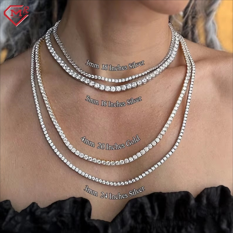 925 Silver/10k Golld Tennis Chain Hiphop Jewelry Men Women Vvs Iced Out Diamond Moissanite Tennis Chain