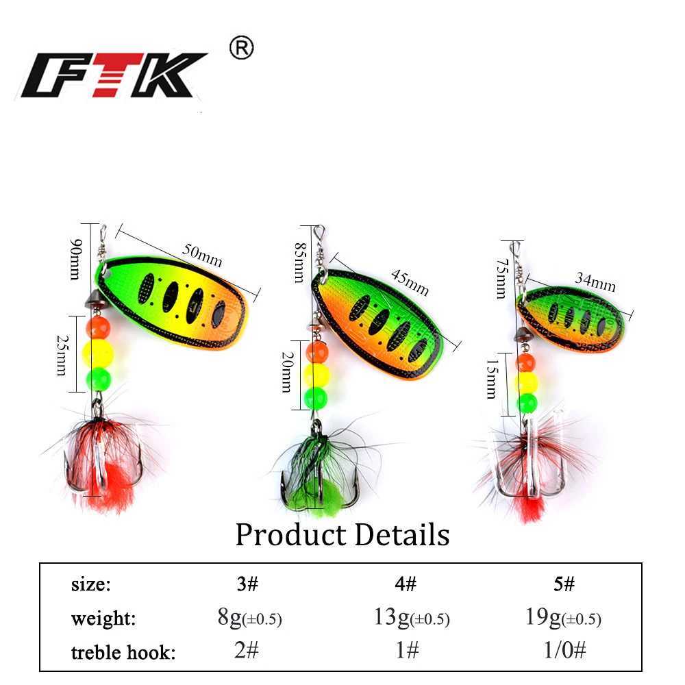 FTK Metal Fishing Lure Spinner Bait 8g 13g 19g Spoon Lures Bass Hard Baits With Feather Treble Hooks Wobblers Pike Tackle Z250717