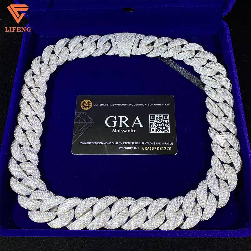 23mm High Quality Hip Hop Jewelry Big Cuban Link Chain Custom Mens Necklace Iced Out VVS Moissanite Diamond With Gra Certified