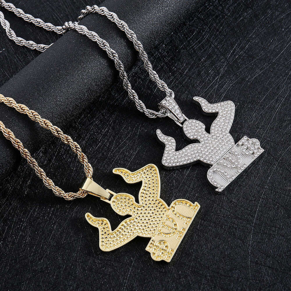 Hot Selling Full Dia Letter Pendant Hip Hop Trendy Personalized Alloy Rhinestone Braided Chain Necklace
