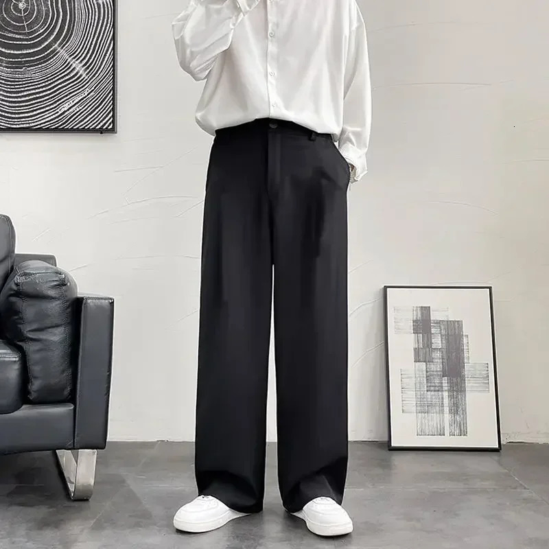 Draped Man Suits Pants Black Trousers for Men Fluid Wide Leg High Quality Clothes Elegant Vintage Fabric Spring 250704