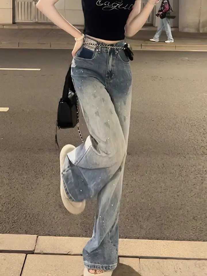 Blue Womens Jeans High Waist Shot Denim Pants for Women Straight Leg Trousers Stylish Wholesale Medium Wash Trend 2025 Original R250716