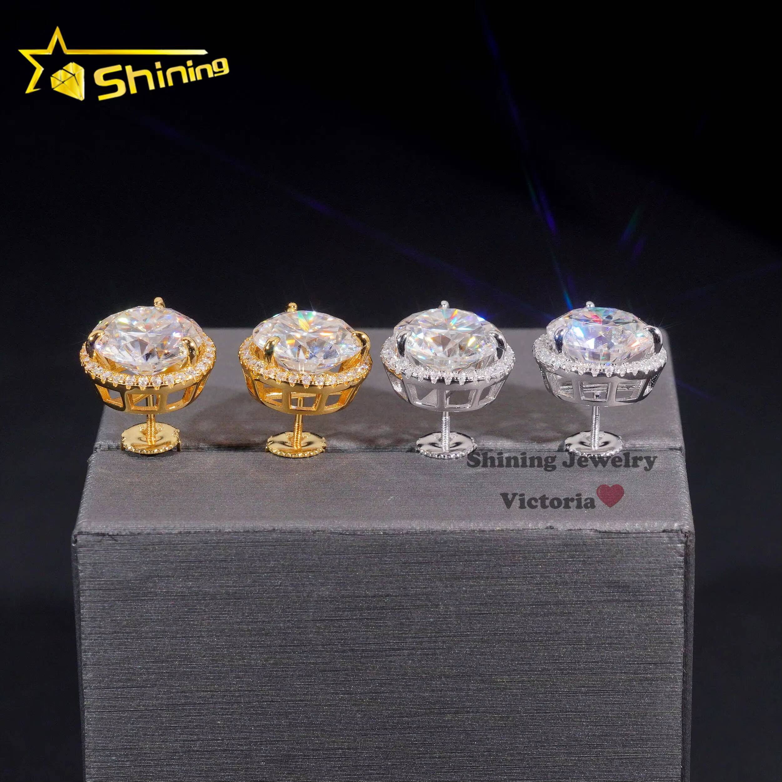 Pass Diamond Tester Hip Hop Iced Out Jewelry Screw Back Men 925 Silver Moissanite Diamond Stud Earrings 10MM Main Stone