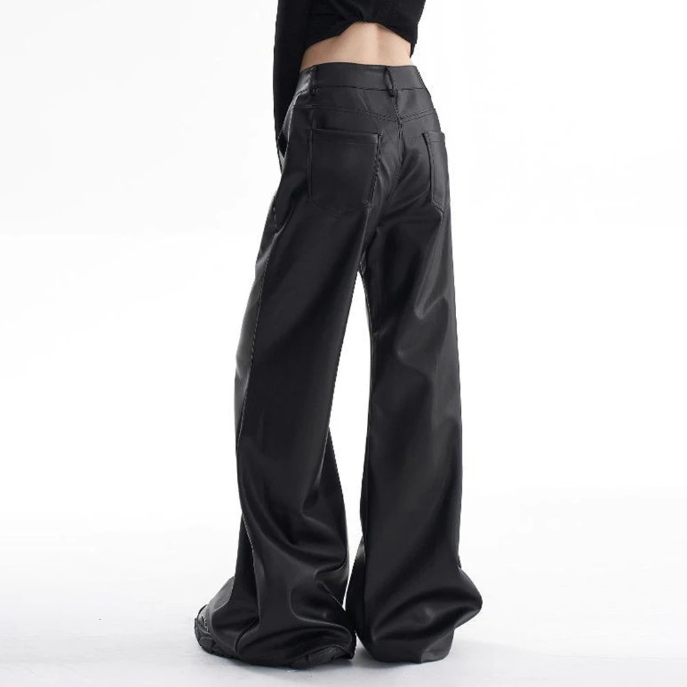 Mens Pu Leather Pants ThreeDimensional Deconstruction Plain Trousers Street Wear Youth Campus Niche Casual MenS Clothing y250704
