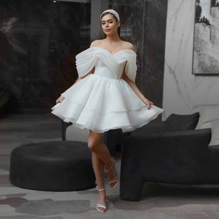 White A-Line Short homecoming Dresses Off The Shoulder Corset Back Bridal Dress Boho Beach Prom Gowns Plus Size Customized